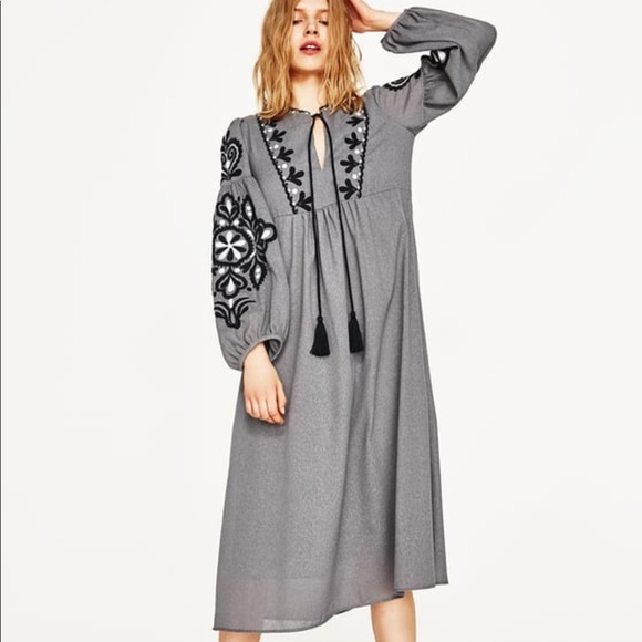 zara embroidered maxi dress